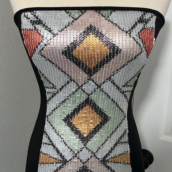 LSTR Strapless Aztec Print Strapless Sequin Bodycon Mini Dress - Picture 2 of 11